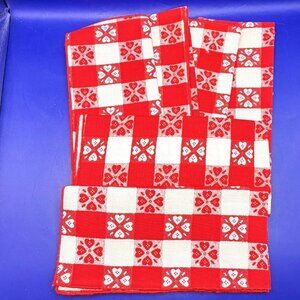 Vintage Red White Gingham Napkins Lot of 6 Heart Clover Weave 16" MCM Valentine